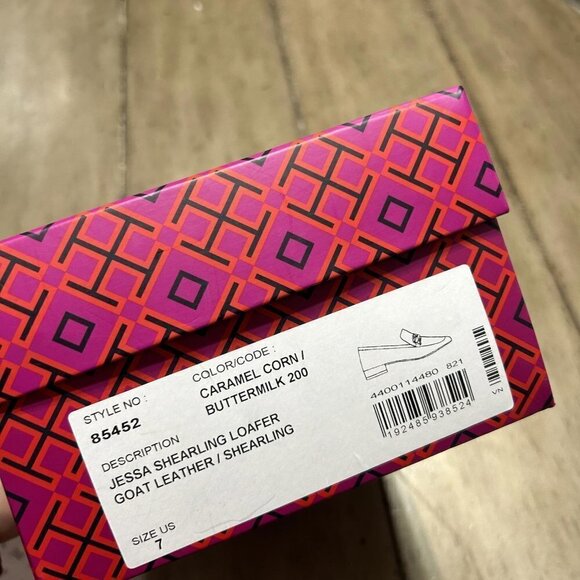 Size 7 Tory Burch Jessa Shearling Tan Leather Loafers & box - Picture 2 of 6